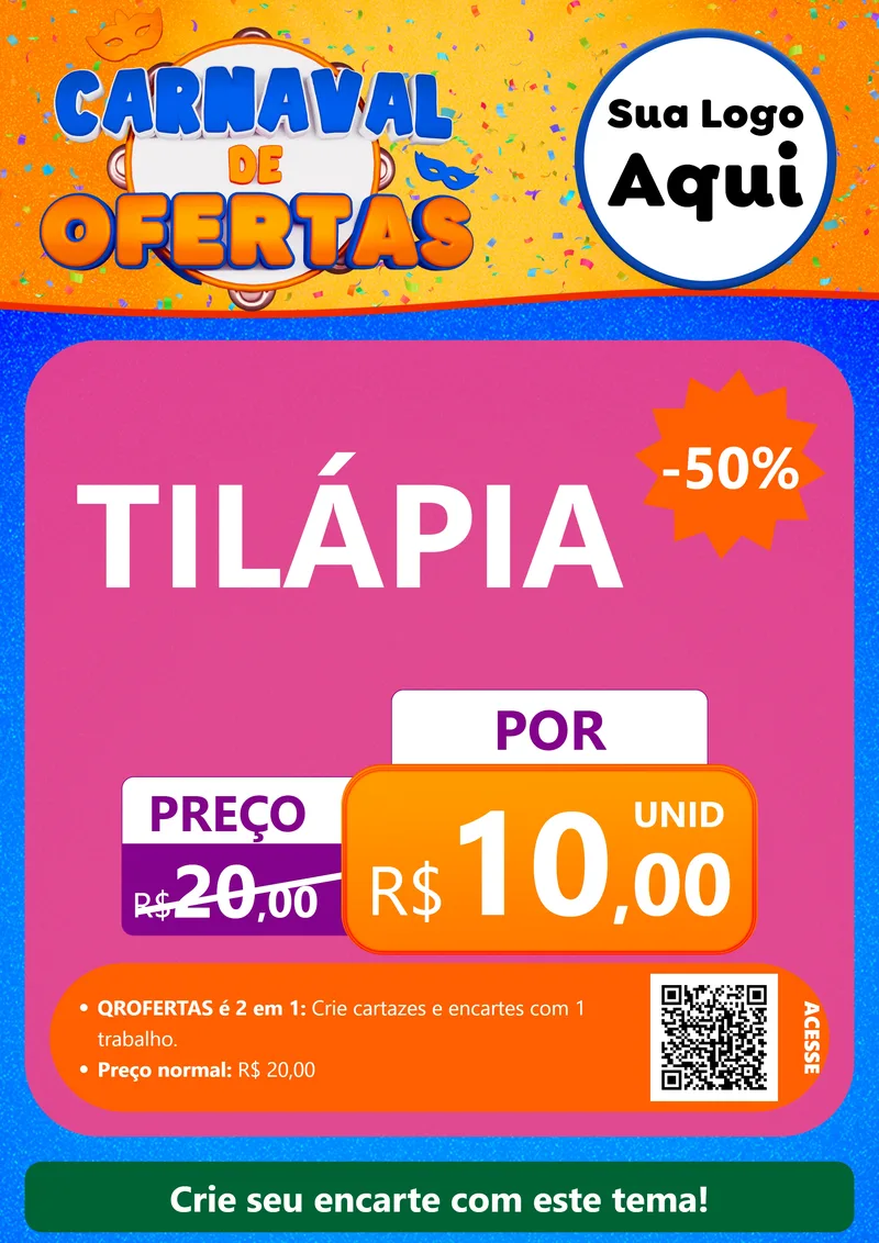 Modelo de Cartaz para Cartaz A4 Vertical com o tema Carnaval de Ofertas para Peixaria