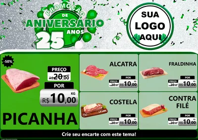 Modelo de Encarte para Encarte A4 Horizontal com o tema Promoção de Aniversário - 25 Anos para Açougue