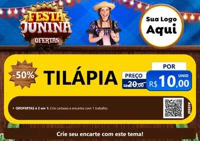 Modelo de Cartaz para Cartaz A4 Horizontal com o tema Festa Junina Ofertas para Peixaria