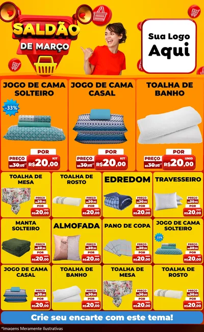 Modelo de Encarte para Encarte Grande com o tema Saldão de Março para Cama, Mesa e Banho