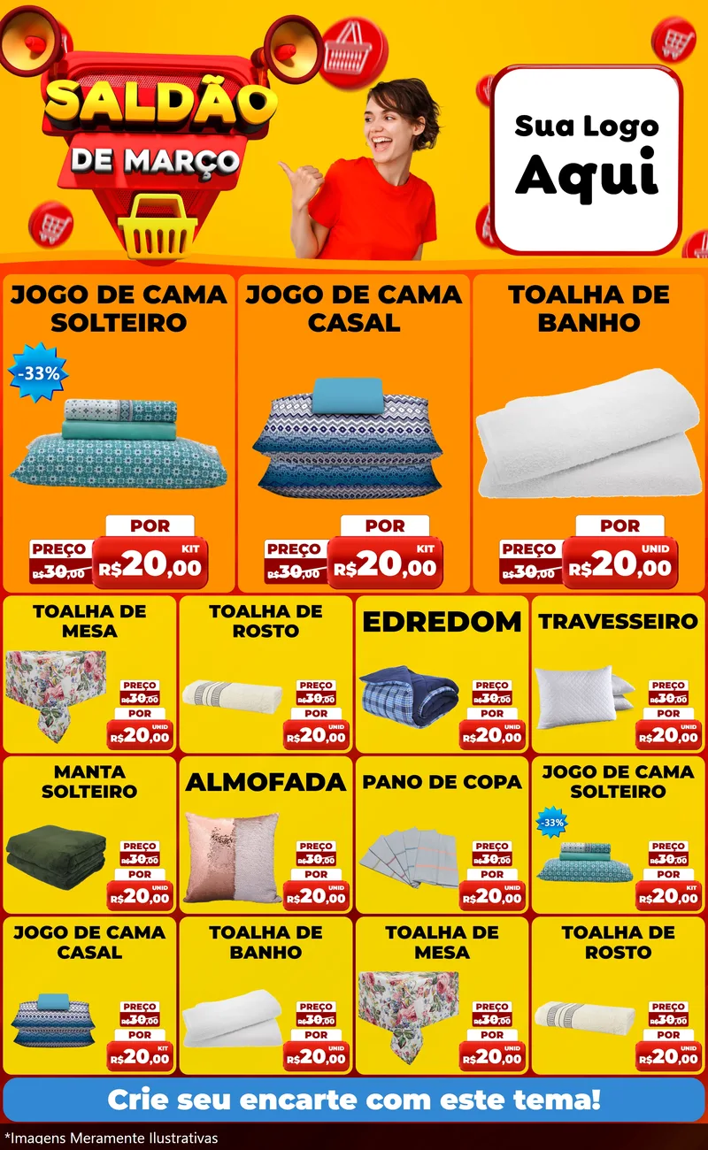 Modelo de Encarte para Encarte Grande com o tema Saldão de Março para Cama, Mesa e Banho