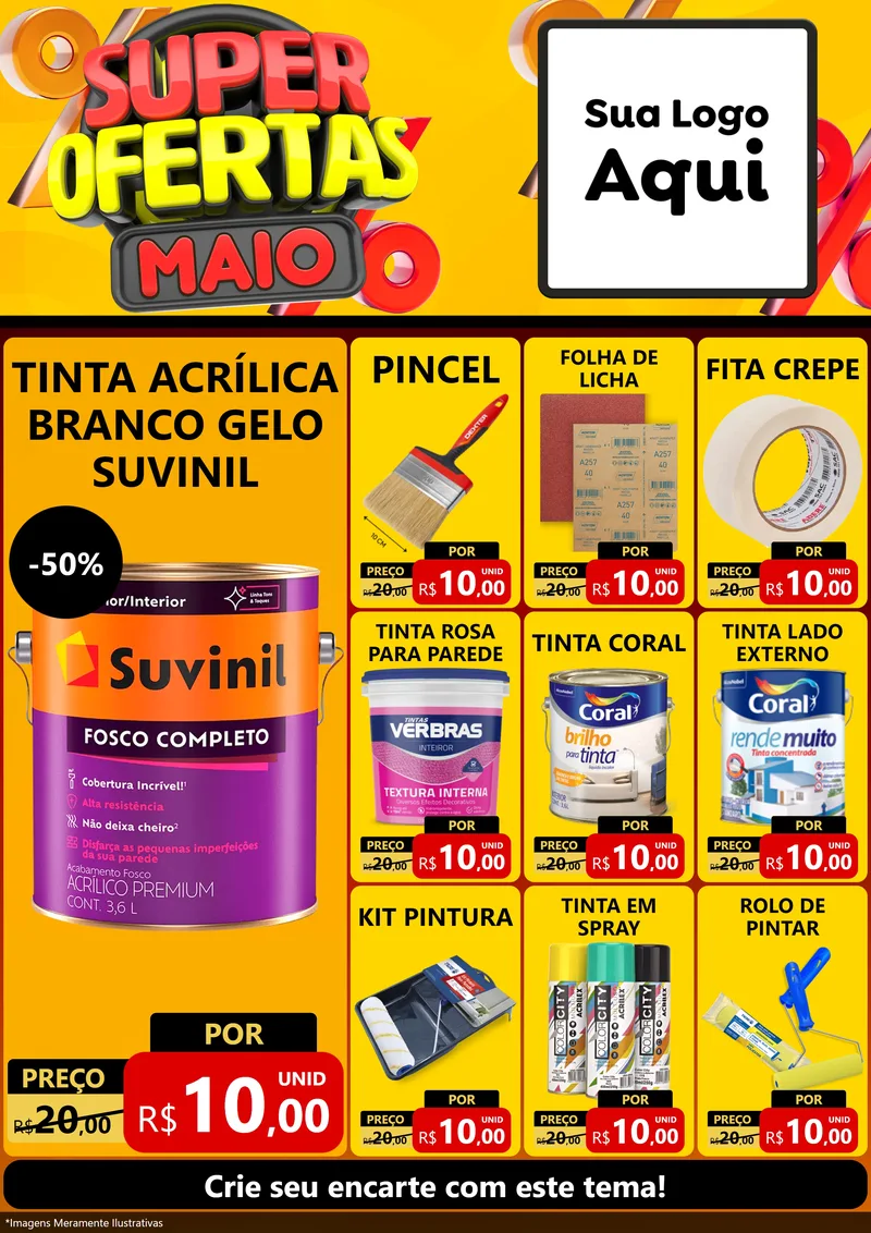 Modelo de Encarte para Encarte A4 Vertical com o tema Super Ofertas Maio para Tintas e Ferramentas
