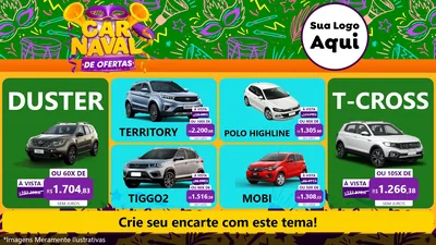Modelo de TV para TV Horizontal com o tema Carnaval de Ofertas para Concessionaria de Carros