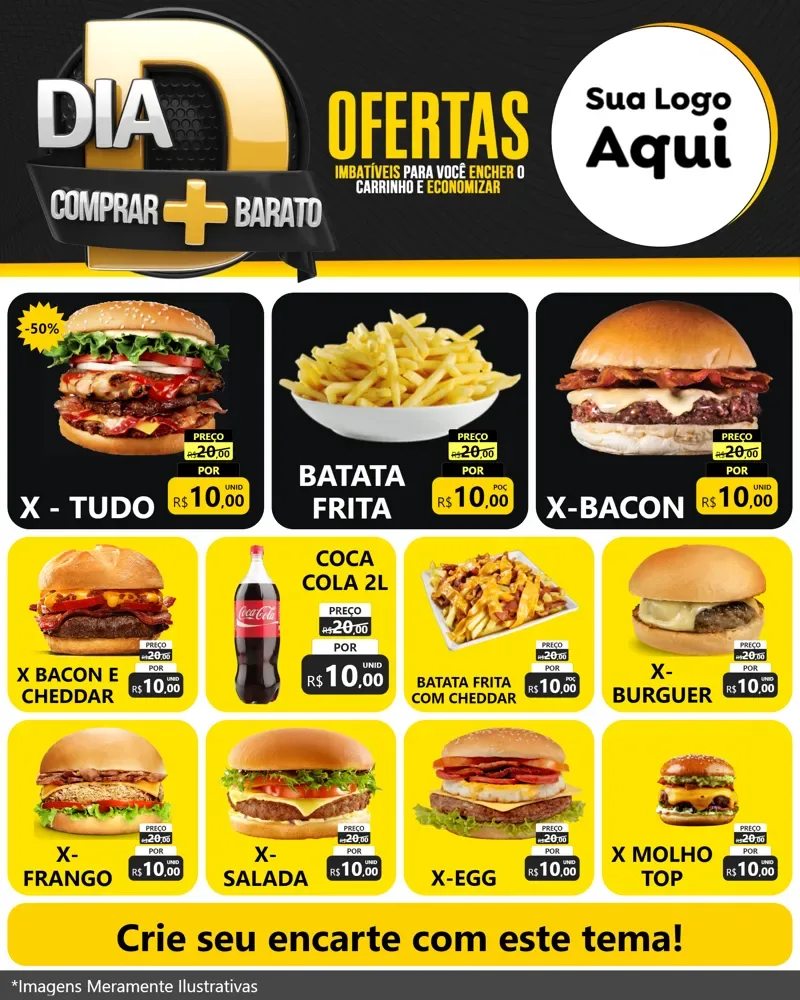 Modelo de Rede Social para Feed Instagram com o tema Dia D Mais Economia para Hamburgueria