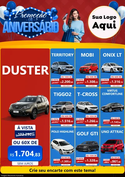 Modelo de Encarte para Encarte A4 Vertical com o tema Promoção de Aniversário para Concessionaria de Carros