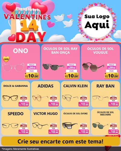 Modelo de Rede Social para Feed Instagram com o tema Valentine's Day para Óticas
