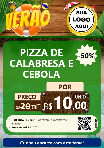 Modelo de Cartaz para Cartaz A4 Vertical com o tema Verão para Pizzaria