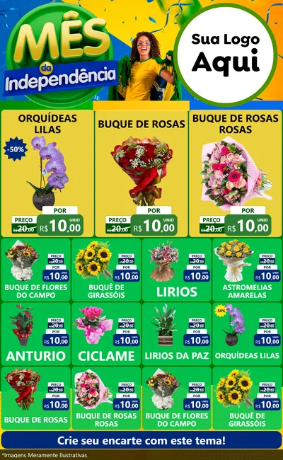 Modelo de Encarte para Encarte Grande com o tema Mês da Independência para Floricultura e jardim