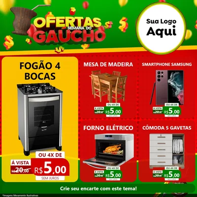 Modelo de Rede Social para Feed Facebook com o tema Ofertas Semana Do Gaúcho para Móveis e Eletro