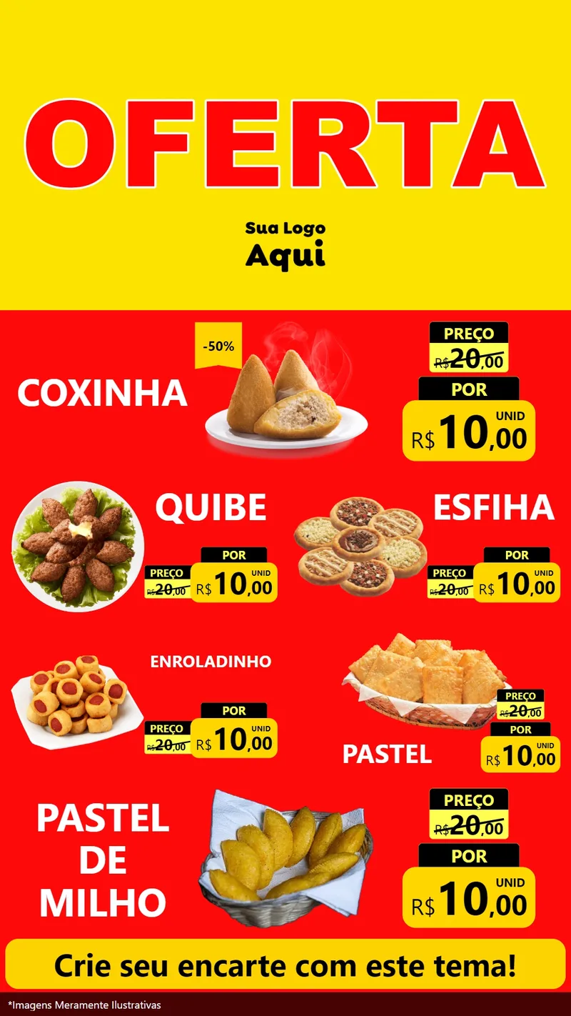 Modelo de TV para TV Vertical com o tema OFERTA - Vermelho Cartaz para Salgadaria