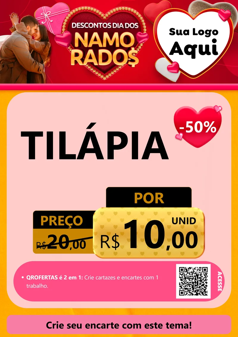 Modelo de Cartaz para Cartaz A4 Vertical com o tema Descontos Dia dos Namorados para Peixaria