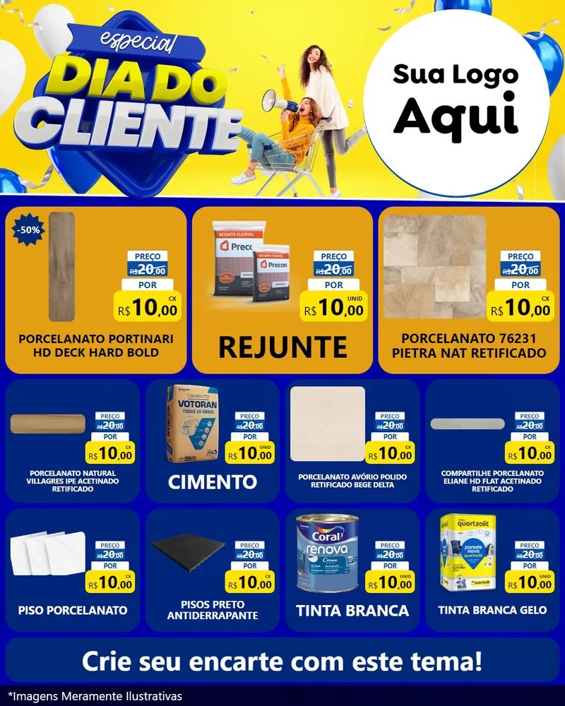 Modelo de Rede Social para Feed Instagram com o tema Especial Dia do Cliente para Pisos e revestimentos