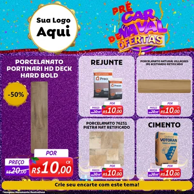 Modelo de Rede Social para Feed Facebook com o tema Pré Carnaval de Ofertas para Pisos e revestimentos