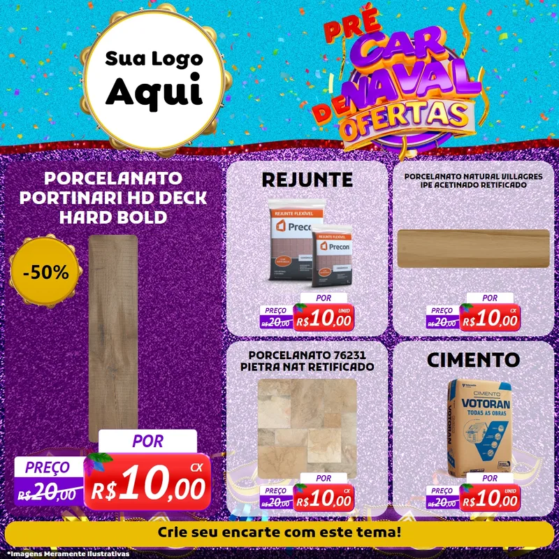 Modelo de Rede Social para Feed Facebook com o tema Pré Carnaval de Ofertas para Pisos e revestimentos