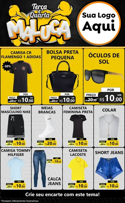 Modelo de Encarte para Encarte Grande com o tema Terça e Quarta Maluca para Roupas e acessórios