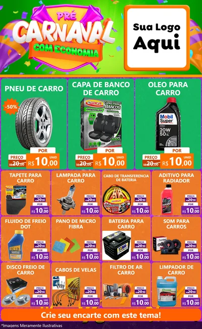 Modelo de Encarte para Encarte Grande com o tema Pré-Carnaval Com Economia para Auto peças