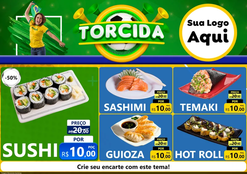 Modelo de Encarte para Encarte A4 Horizontal com o tema Torcida para Comida japonesa