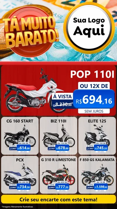 Modelo de Rede Social para Stories com o tema Está Muito Barato para Concessionaria de Motos