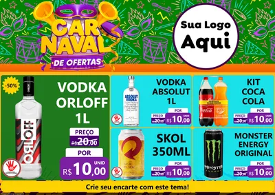 Modelo de Encarte para Encarte A4 Horizontal com o tema Carnaval de Ofertas para Distribuidora de bebidas