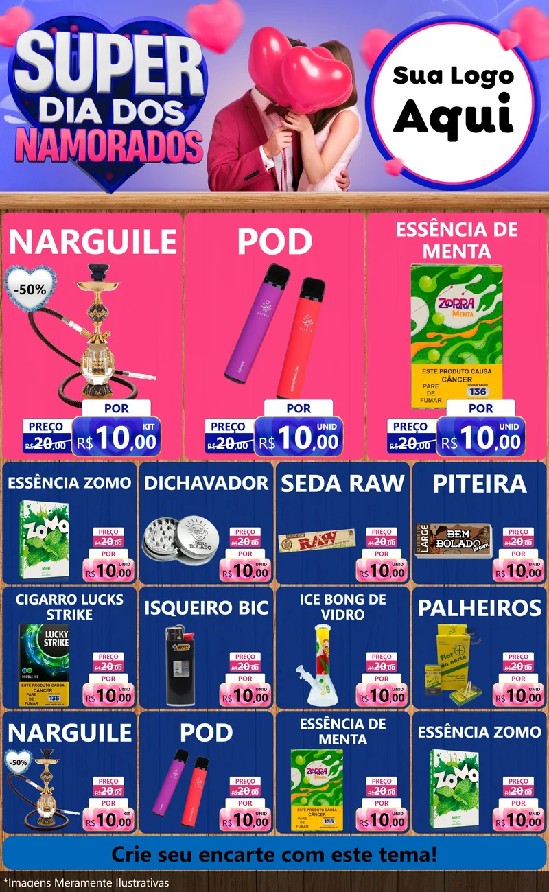Modelo de Encarte para Encarte Grande com o tema Super Dia dos Namorados para Tabacaria