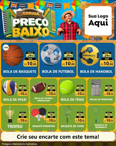 Modelo de Rede Social para Feed Instagram com o tema Arraiá de Preço Baixo - Junina para Artigos Esportivos