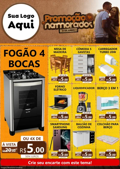 Modelo de Encarte para Encarte A4 Vertical com o tema Promoção Namorados para Móveis e Eletro