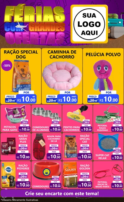 Modelo de Encarte para Encarte Grande com o tema Férias com Grandes Ofertas para Pet Shop
