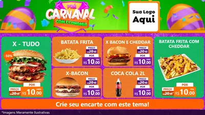 Modelo de TV para TV Horizontal com o tema Pré-Carnaval Com Economia para Hamburgueria