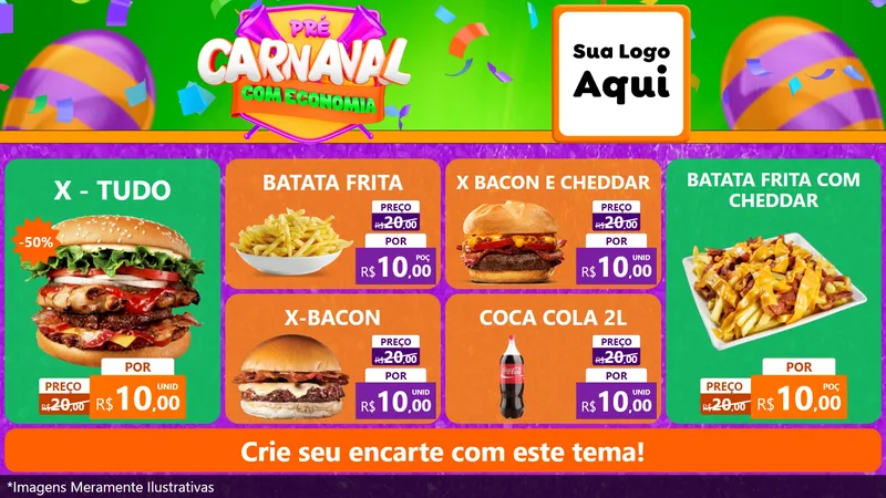 Modelo de TV para TV Horizontal com o tema Pré-Carnaval Com Economia para Hamburgueria