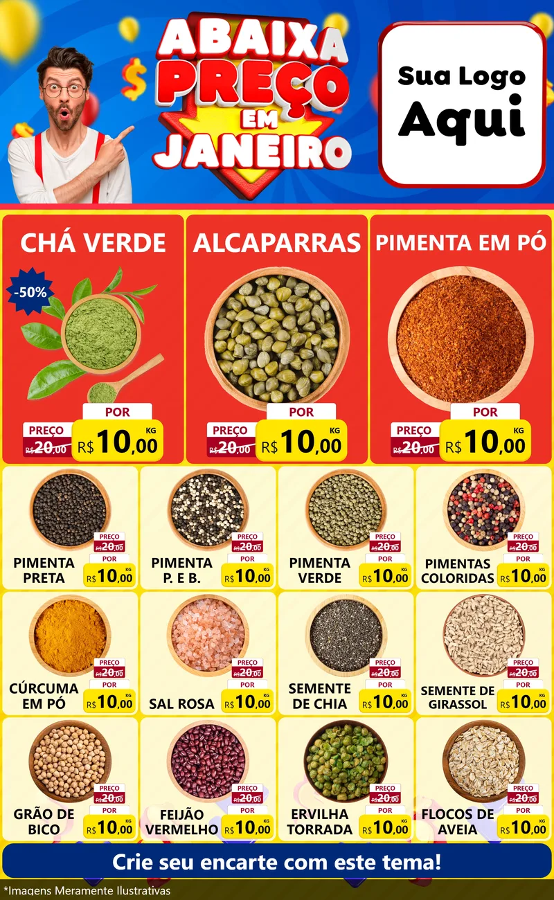 Modelo de Encarte para Encarte Grande com o tema Abaixa Preço em Janeiro para Produtos Naturais