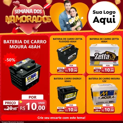 Modelo de Rede Social para Feed Facebook com o tema Semana dos Namorados para Baterias Elétricas