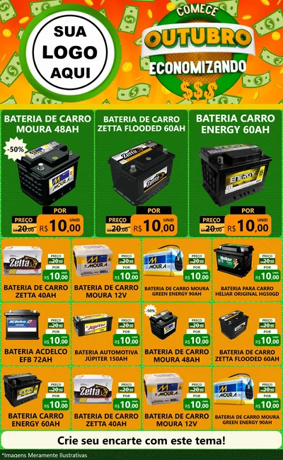 Modelo de Encarte para Encarte Grande com o tema Comece Outubro Economizando para Baterias Elétricas