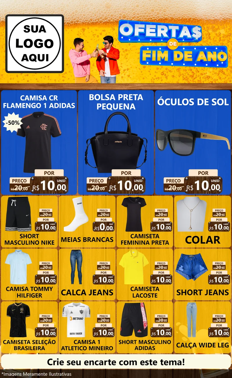 Modelo de Encarte para Encarte Grande com o tema Ofertas de Fim de Ano para Roupas e acessórios