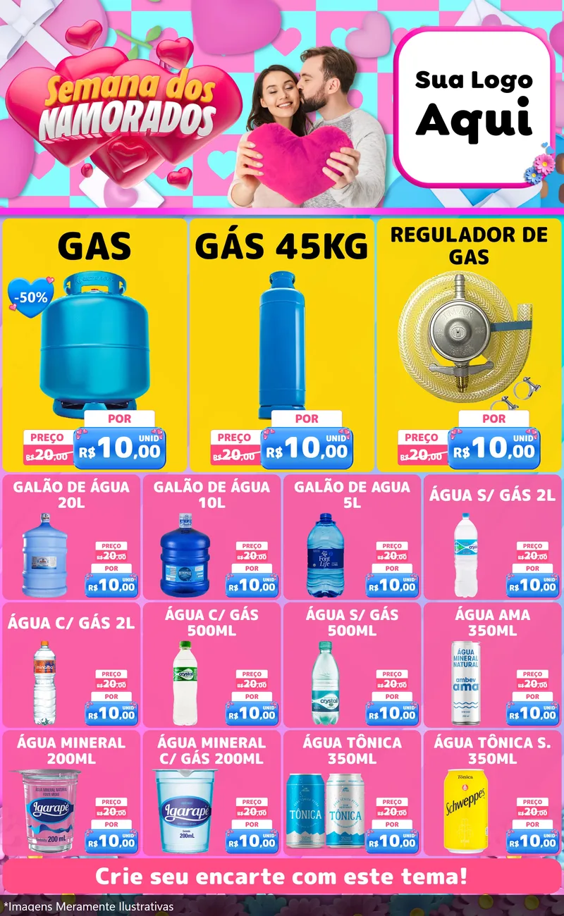 Modelo de Encarte para Encarte Grande com o tema Semana dos Namorados para Água e gás