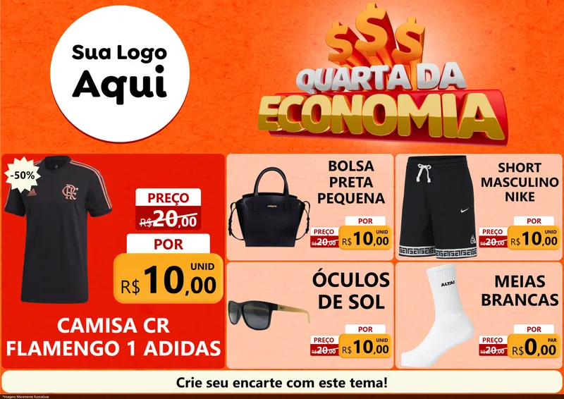 Modelo de Encarte para Encarte A4 Horizontal com o tema Quarta da Economia para Roupas e acessórios