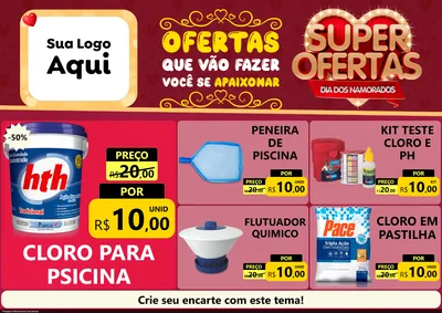 Modelo de Encarte para Encarte A4 Horizontal com o tema Dia dos Namorados para Produtos para Piscina