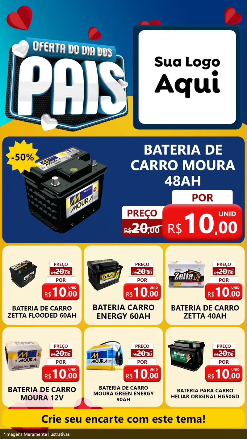 Modelo de Rede Social para Stories com o tema Oferta Do Dia Dos Pais para Baterias Elétricas
