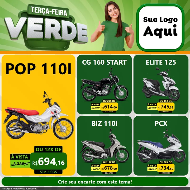 Modelo de Rede Social para Feed Facebook com o tema Terça - Feira Verde para Concessionaria de Motos