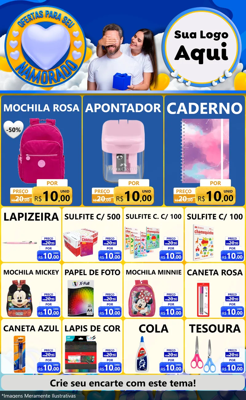 Modelo de Encarte para Encarte Grande com o tema Ofertas Para Seu Namorado para Papelaria