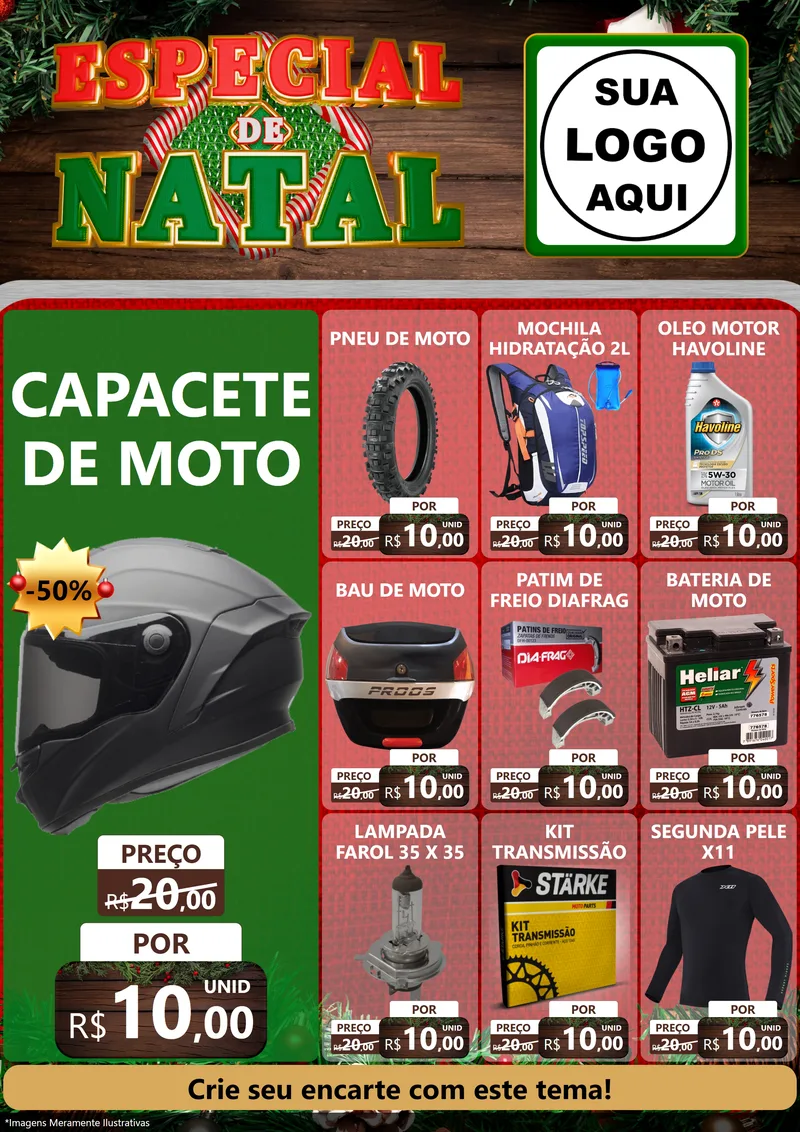 Modelo de Encarte para Encarte A4 Vertical com o tema Especial de Natal para Moto peças