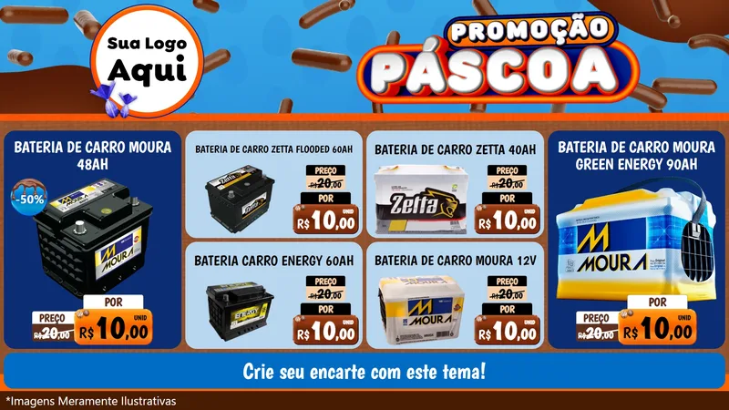 Modelo de TV para TV Horizontal com o tema Promoção Páscoa para Baterias Elétricas