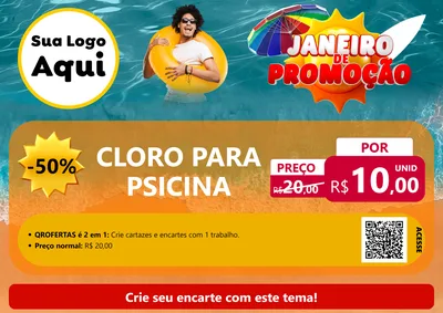 Modelo de Cartaz para Cartaz A4 Horizontal com o tema Janeiro de Promoção para Produtos para Piscina