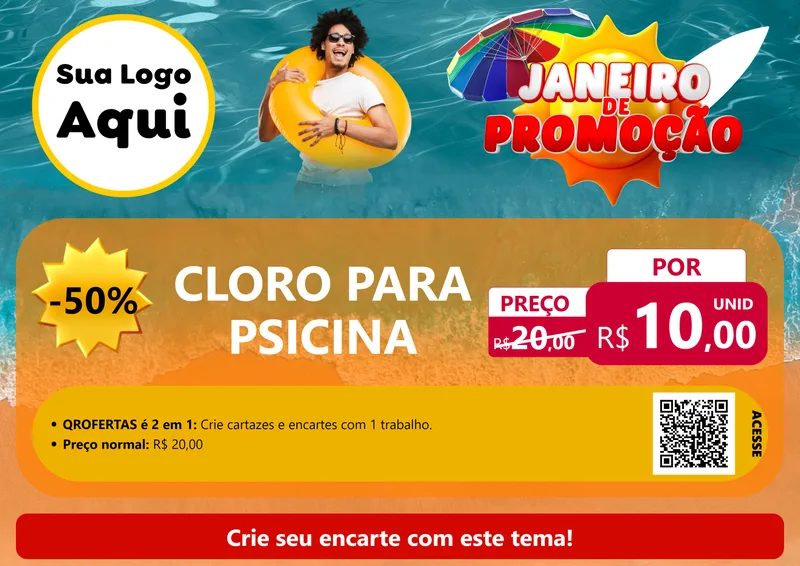 Modelo de Cartaz para Cartaz A4 Horizontal com o tema Janeiro de Promoção para Produtos para Piscina