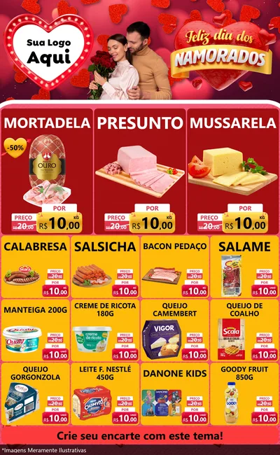 Modelo de Encarte para Encarte Grande com o tema Feliz Dia Dos Namorados para Frios e Laticínios