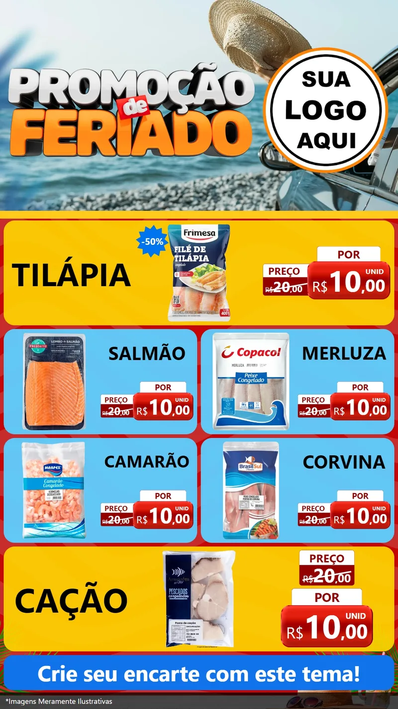 Modelo de TV para TV Vertical com o tema Promoção de Feriado para Peixaria