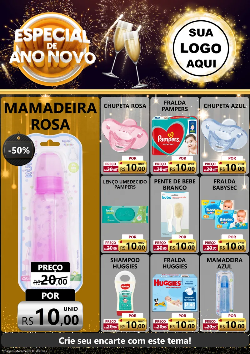Modelo de Encarte para Encarte A4 Vertical com o tema Especial de Ano Novo para Bebês