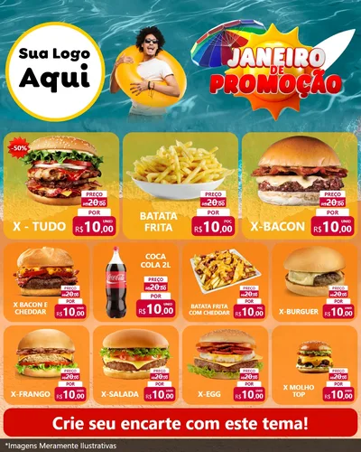 Modelo de Rede Social para Feed Instagram com o tema Janeiro de Promoção para Hamburgueria