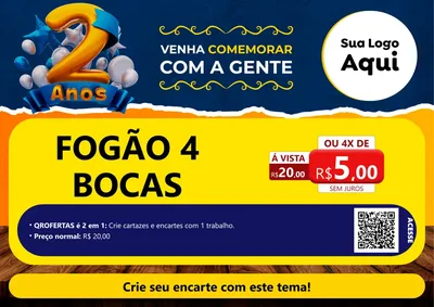 Modelo de Cartaz para Cartaz A4 Horizontal com o tema Aniversário de 2 anos para Móveis e Eletro