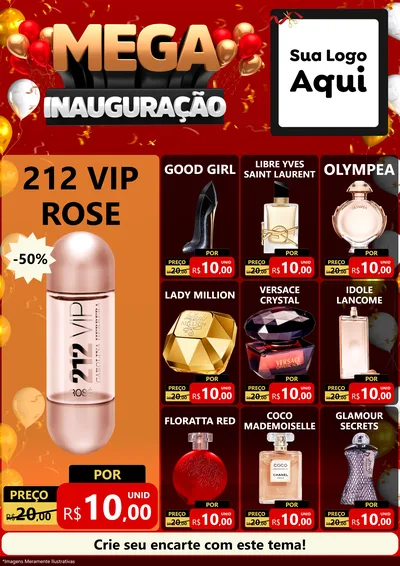 Modelo de Encarte para Encarte A4 Vertical com o tema Mega Inauguração para Perfumes