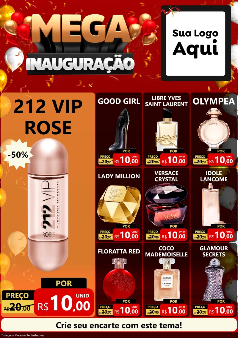 Modelo de Encarte para Encarte A4 Vertical com o tema Mega Inauguração para Perfumes
